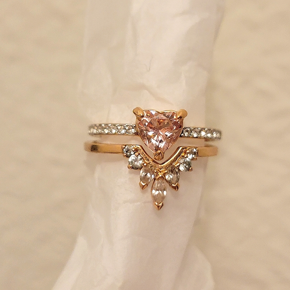 Swarovski Crystal Rose Gold Ring Set Pink Heart